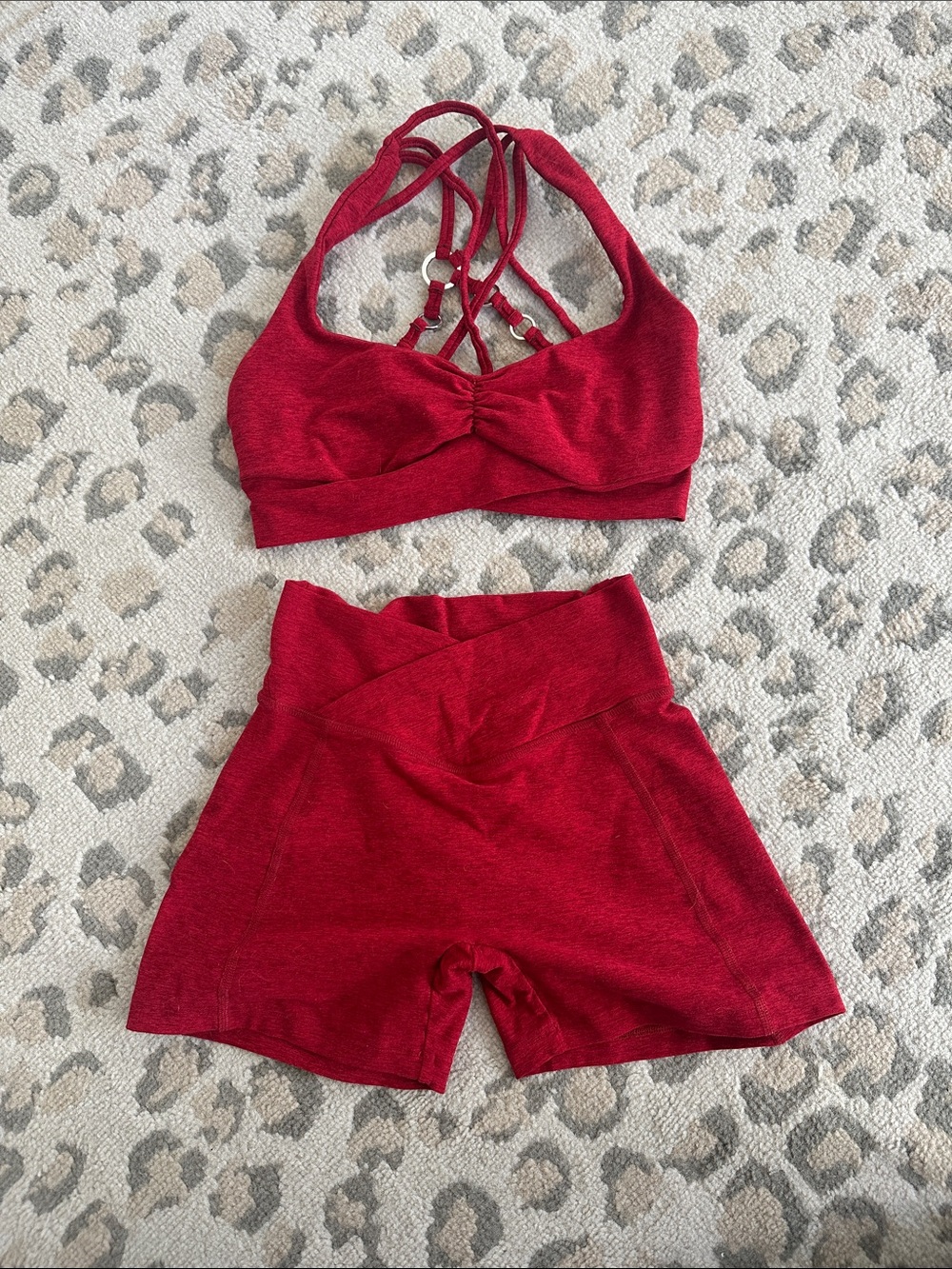 Bombshell Red Strappy Sports Bra and High-Waist Shorts Set